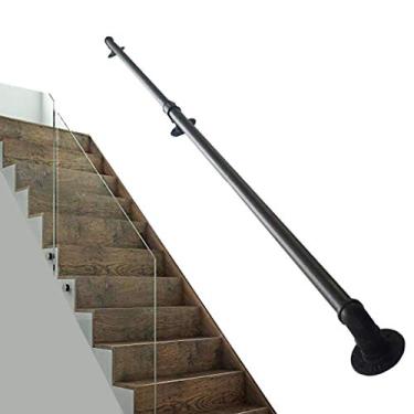 Imagem de FZZIBQYR Kit de suporte de corrimão de escada para escadas de segurança interno/externo com suportes de parede de ferro forjado | Rampa de escada de metal | Rampa de segurança montada na parede para