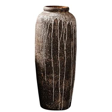 Imagem de Yalych Vaso de decoração de escritório vaso antigo de chão feito à mão de cerâmica de barro áspero pote de cerâmica cerâmica feito de cerâmica vaso de flores grande antigo decoração de casa (cor