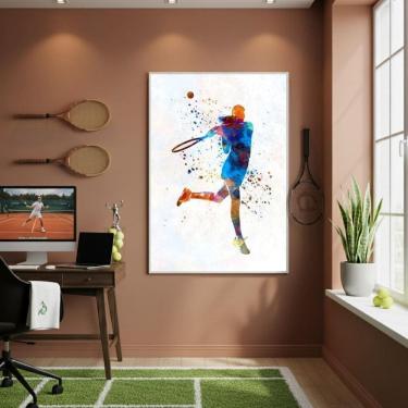 Imagem de Quadro Decorativo Moça Jogando Tênis-70X50Cm Mold Preta