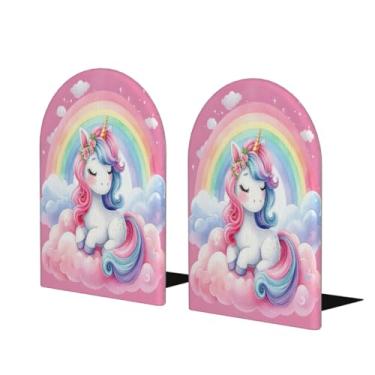 Imagem de Suporte de livros decorativo de unicórnio rosa arco-íris grande suporte de livros antiderrapante resistente para escritório mesa de escritório biblioteca de escritório escola decoração de livros