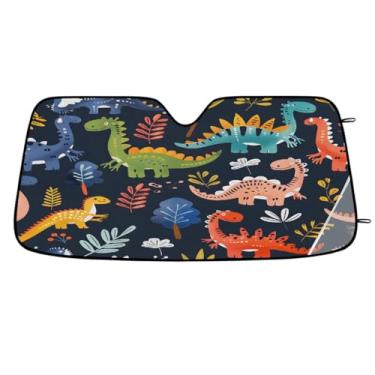 Imagem de Para-brisa dianteiro do carro, pára-brisa fofo, dinossauro, colorido, planta, dobrável, leve, para-sol para janela, pára-brisa, bloqueia o verão, raios UV, mantém o carro fresco, viseira de para-brisa