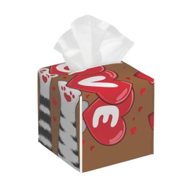 Imagem de Capa quadrada de couro para caixa de lenços de papel à prova d'água com pata de gato do amor, organizador de papel facial com cinto inferior, estojo de lenços para mesa, banheiro, escritório, mesa