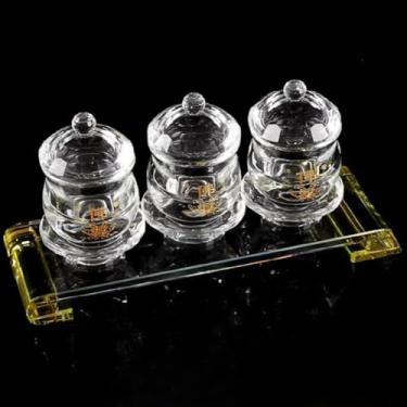 Imagem de FENNYYAR Faça oferendas ao templo de cristal de Buda Conjunto de 4 peças de copo de água benta, 9,8 cm 9,7 cm, ornamento doméstico Buda frontal copo de abastecimento de água