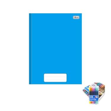 Imagem de Kit Caderno Brochura Capa Dura Pepper Azul 80 Folhas + Caneta Trigel Metálica 10 Cores + Marca Texto Gel Pastel 6 Cores