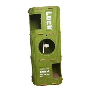 Imagem de ＡＷＨＡＯ Refúgio portátil para gatos, cama de feltro com bola pendurada, condomínio e arranhador, Verde, 3 níveis