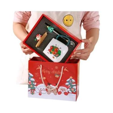Imagem de Conjunto De Canecas De Cerâmica Com Tema De Natal Com Tampa E Colher C