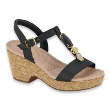 Imagem de Sandalia Feminina Modare Anabela Plataforma Cortiça Confortavel Enfeite Pedraria Moda Ref: 7137.150-Feminino