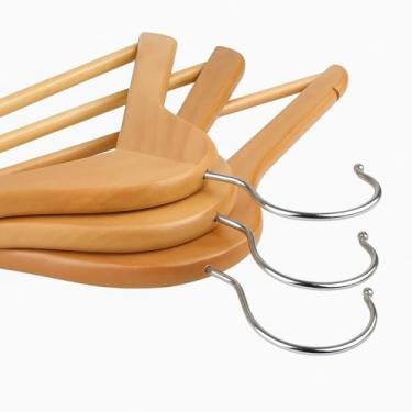Imagem de Cabides de Madeira com Verniz, Kit 3 Unidades, 45cm x 22,5cm, Gancho Giratório em Metal, Recortes Laterais, Acabamento Envernizado