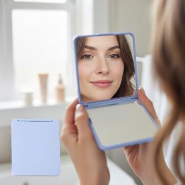 Imagem de Espelhos de mão duplos compactos e portáteis, espelho de maquiagem dobrável para viagem, espelhos de bolsa finos para viagens de escritório