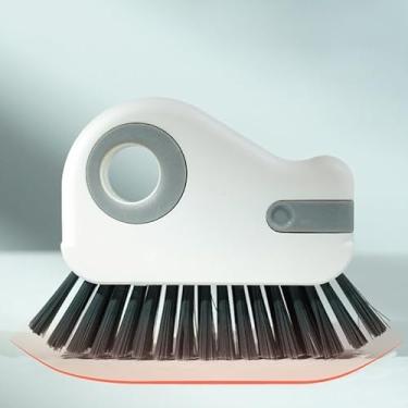 Imagem de Conjunto de escovas de limpeza de trilhos de janela 2 em 1 | Escova de cerdas duras + raspador oculto para trilhos de porta/janela, persianas e ranhuras de cozinha (cinza)