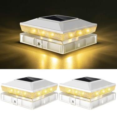 Imagem de vighep Luzes de poste solares 4 x 4 para ambientes externos com 2 modos de cor, pacote com 2 lâmpadas brancas de cerca movida a energia solar, à prova d'água, ajuste de 9 x 9 cm, 4 x 10 cm, postes de