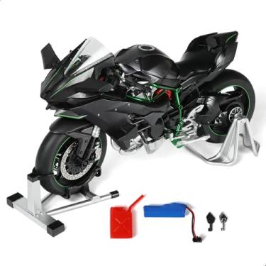 Imagem de Risopen Modelo de motocicleta 1:6 compatível para Kawasaki Ninja H2R, modelo de motocicleta de metal fundido a pressão com luz sonora de chave de imitação, spray de luz, coleção Moto Classic