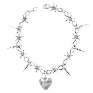 Imagem de KESOCORAY Punk gótico espinhos metal arame farpado colar pulseira prata joias para homens mulheres, Sem Pedra Preciosa