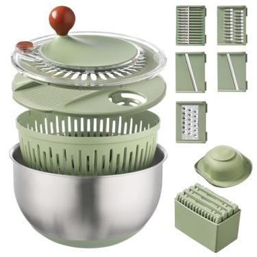 Imagem de Cortador de salada de aço inoxidável com lâminas, cortador de frutas e alface de tamanho médio, máquina de lavar e secar vegetais multiuso com tampa, pode ser lavado na lava-louças, ferramentas de