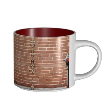 Imagem de ZERAOKE Fundo de parede de tijolo industrial - Caneca grande de cerâmica impressa para café, capacidade grande para escritório e casa, pode ser lavada na lava-louças, design com alça em C.