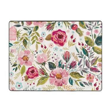 Imagem de ZERAOKE Tapete de área de folha de flor 48 x 63 polegadas, lavável na máquina com suporte antiderrapante, tapetes macios para sala de estar, quarto, entrada, quarto de crianças, decoração de casa