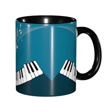 Imagem de Zeraoke Canecas de café criativas com impressão de teclas de piano verdes e brancas, personalizadas, presente para família, tamanho de 325 ml, unissex