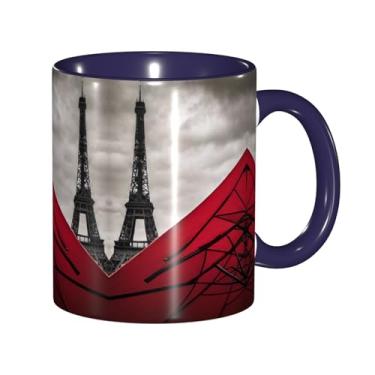 Imagem de Zeraoke Torre Eiffel com impressão de guarda-chuva vermelho canecas de café criativas, personalizadas, presente para família, tamanho 325 ml, unissex