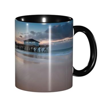 Imagem de Zeraoke Sunset Beach And Bridge Print Canecas de café criativas, personalizadas, presente para família, tamanho de 325 ml, unissex
