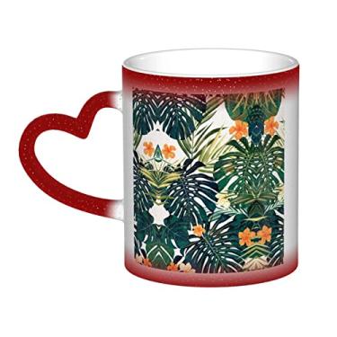 Imagem de Caneca de café divertida com folhas de palmeira tropicais de verão, xícara de cerâmica mágica sensível ao calor que muda de cor, 12 Oz, para café/chá/leite/cacau, para adolescente/aniversário/festival