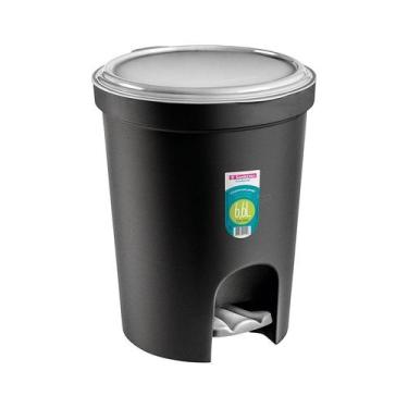 Imagem de Lixeira Redonda Multiuso Com Pedal Plástico 6,6 Litros PRETA - Sanremo
