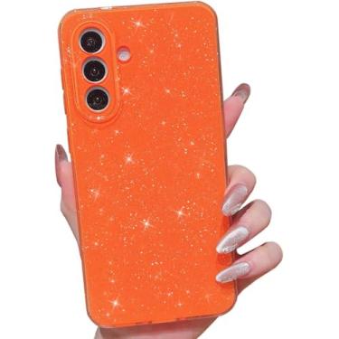 Imagem de MINSCOSE Capa com glitter compatível com Samsung Galaxy S26, linda estética brilhante, fina, à prova de choque, brilhante para Samsung Galaxy S26 para mulheres e meninas - laranja