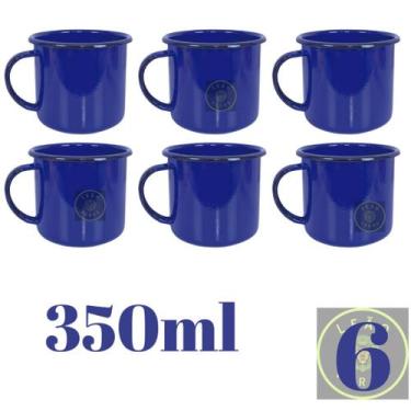 Imagem de kit 6 Canecas Esmaltada Azul 350 ml Retro canecas de café esmaltadas p