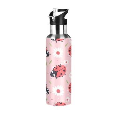 Imagem de Wassud Garrafa de água Red Ladybirds Garrafa de água esportiva de aço inoxidável com canudo garrafas de água isoladas copo portátil de viagem 947 ml