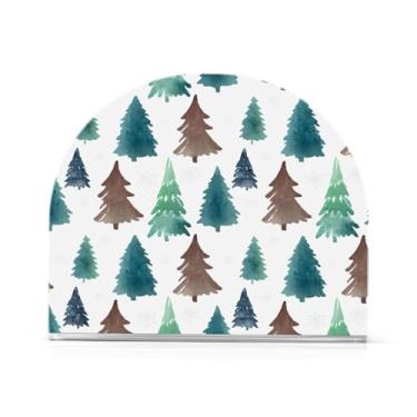 Imagem de Wassud Porta-guardanapos de acrílico para árvores de Natal em aquarela, dispensador de guardanapo de papel moderno em forma de U para mesa, cozinha, sala de jantar, bancada 1 peça (comporta 50-60