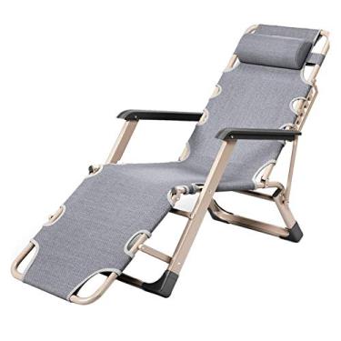 Imagem de YYBOES Espreguiçadeira de pátio, espreguiçadeira no jardim, ao ar livre, cadeira dobrável, praia, casa, lounge, portátil, cadeiras de gramado reclináveis, suporta 200 kg, cinza
