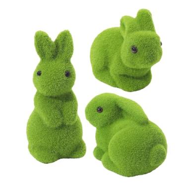 Imagem de TOYANDONA Conjunto de 3 Enfeites de Coelho Flocados Com Musgo para a Páscoa - Esculturas de Coelho Macias E Felpudas para Decoração de Jardim, Casa, Escritório, Mesa E Pátio Na Primavera.