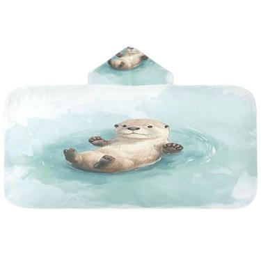 Imagem de Burbuja Linda toalha de banho com capuz de lontra para crianças, toalha de praia de pelúcia macia absorvente para meninas e meninos 3-10 anos, 61 x 127 cm