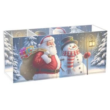 Imagem de Burbuja Porta-canetas de acrílico para boneco de neve de Papai Noel, 4 compartimentos, suporte de lápis transparente para pincéis de maquiagem, acessórios de mesa de escritório em casa