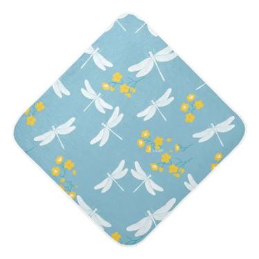 Imagem de Burbuja Toalha de banho de bebê Dragonflies Flowers - Toalha com capuz de musselina macia e absorvente para recém-nascidos, 76 x 76 cm