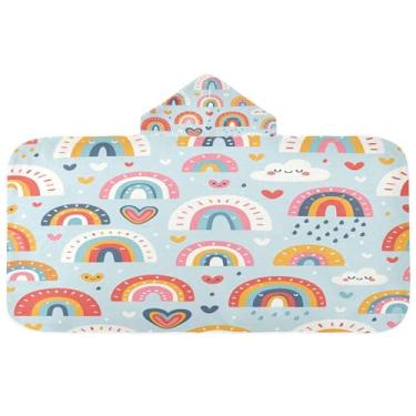 Imagem de Burbuja Toalha de banho com capuz arco-íris para crianças, toalha de praia de pelúcia macia absorvente para chá de meninas e meninos 3-10 anos, 61 x 127 cm