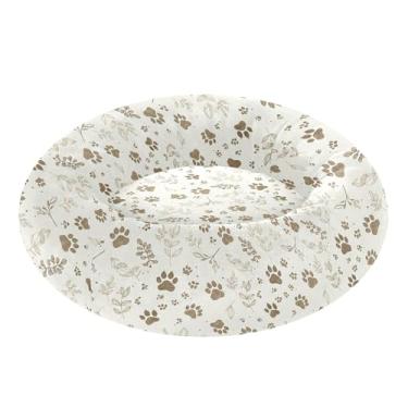Imagem de SEHANY Cama de cachorro fofa com estampa de pata para cachorro, removível e lavável, pequena cama redonda para gatos, cama fofa super macia para animais de estimação com fundo antiderrapante para cães