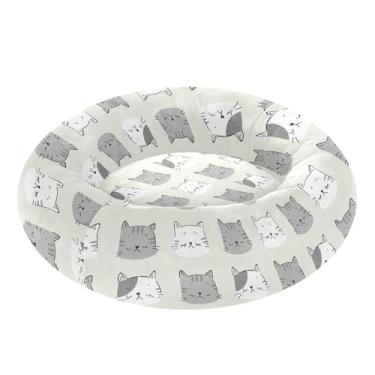 Imagem de SEHANY Cama de cachorro com estampa de gatos fofos, removível e lavável, pequena, redonda para gatos, cama fofa super macia para animais de estimação com fundo antiderrapante para cães pequenos e