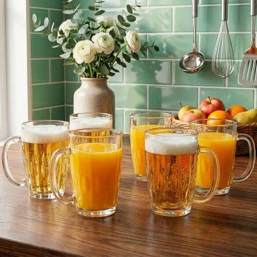 Imagem de Jogo Canecas Chopp Copos De Vidro De 316ml Kit Conjunto 6pçs