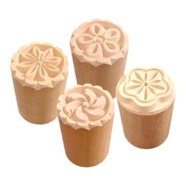 Imagem de UGPLM Conjunto de 4 Carimbos de Madeira para Cerâmica, Ideal para Decoração de Biscoitos e Artesanato em Geral.