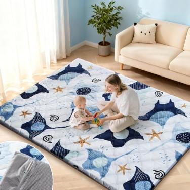 Imagem de Tapete grande de brincar para bebês 153 x 127 cm - Tapete de espuma elástica de 3,3 cm de espessura para crianças - Tapete de cercadinho extra largo com capa removível lavável na máquina - Base