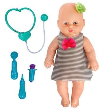 Imagem de Kit com 2 Unidades Boneca com Acessórios Médicos, 33cm, Inclui Estetoscópio, Termômetro e Otoscópio, Polietileno e Vinil, Roupa em Tecido