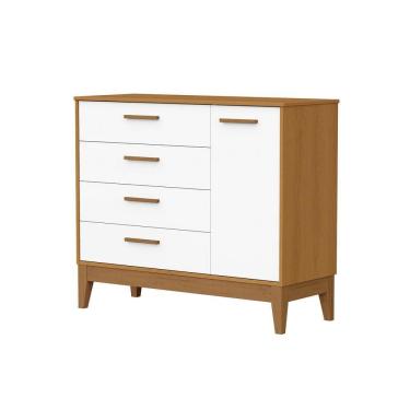 Imagem de Comoda Sapateira Flip 1 Porta 4 Gavetas Branco Fosco Com Savana