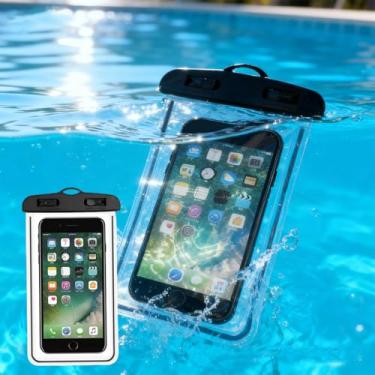 Imagem de Bolsa de telefone à prova d'água, capa impermeável para iPhone 17 16 15 14 13 Pro Max, bolsa seca para celular IPX8 Beach Cruise Ship Essentials 21.1 cm (preta)