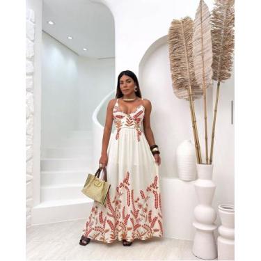 Imagem de Vestido Feminino Longo Estampado Alça Regulável luxo elegante - Ateliê
