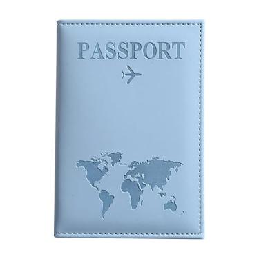 Imagem de Porta-passaporte de poliuretano de cor sólida – Carteira de viagem fina e leve com compartimentos para bilhetes e cartões, à prova de poeira e resistente à água, Azul claro, Cosmetic_case