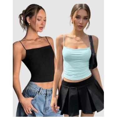 Imagem de Kit 2 Cropped Feminino Decote Reto Alça Fina Elegante Regata Blusinha 