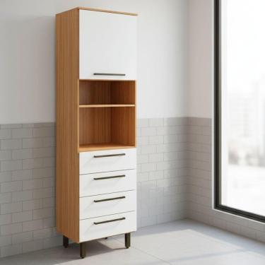 Imagem de Armário De Cozinha Paneleiro 1 Porta 4 Gavetas Grécia Madeirado/off White