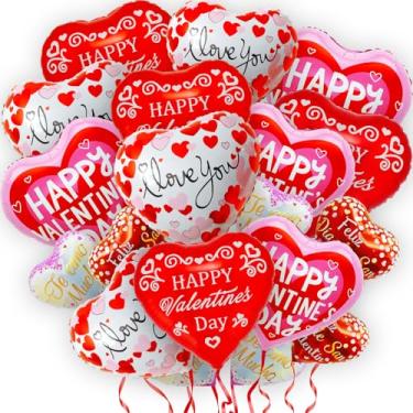 Imagem de ZHAORAY Conjunto de 36 balões Happy Valentine's Day para festas românticas, 18 de 45,7 cm e 18 de 25,4 cm, I Love You, balões de alumínio em forma de coração, balões brancos rosa e vermelhos