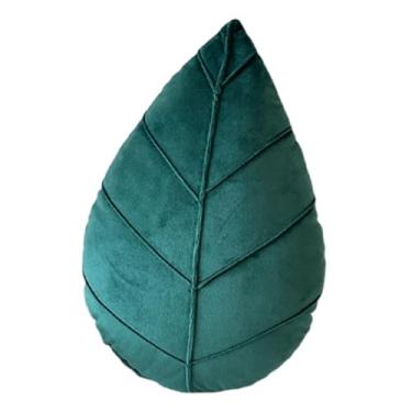 Imagem de Bothyi Almofada decorativa em formato de folha, almofada de pelúcia para casa, presente para viagem, macia com estampa de planta para sofá, cama, carro, Verde Escuro 50x30cm