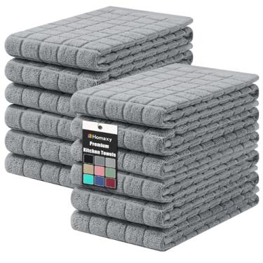 Imagem de Homaxy Toalhas de cozinha de algodão premium 40,6 cm x 71,1 cm, grande toalha de prato natural girada 390 g/m2, toalhas de mão de cozinha felpudas super absorventes, toalha de chá macia com laço para